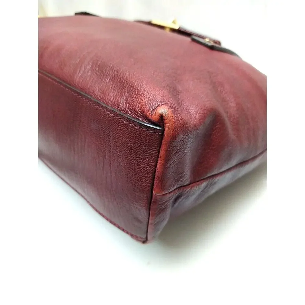 Michael Kors Maroon Leather Lock Double Handles Zipper Satchel Bag
